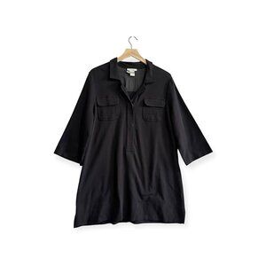 Joan Vass 3/4 sleeve shirt dress, Black, size 3/L
